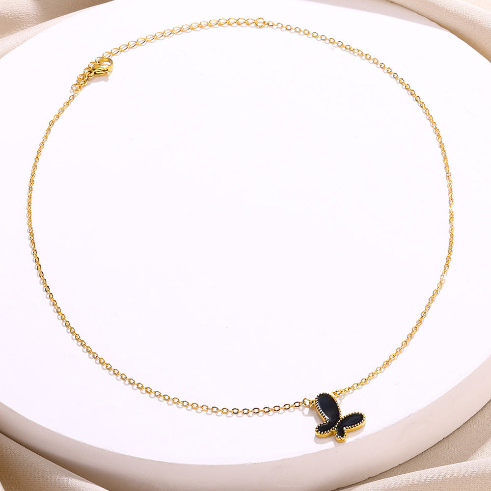 Wholesale Butterfly Black Mother-of-Pearl Necklace Clavicle Chain 18k Gold Pendant
