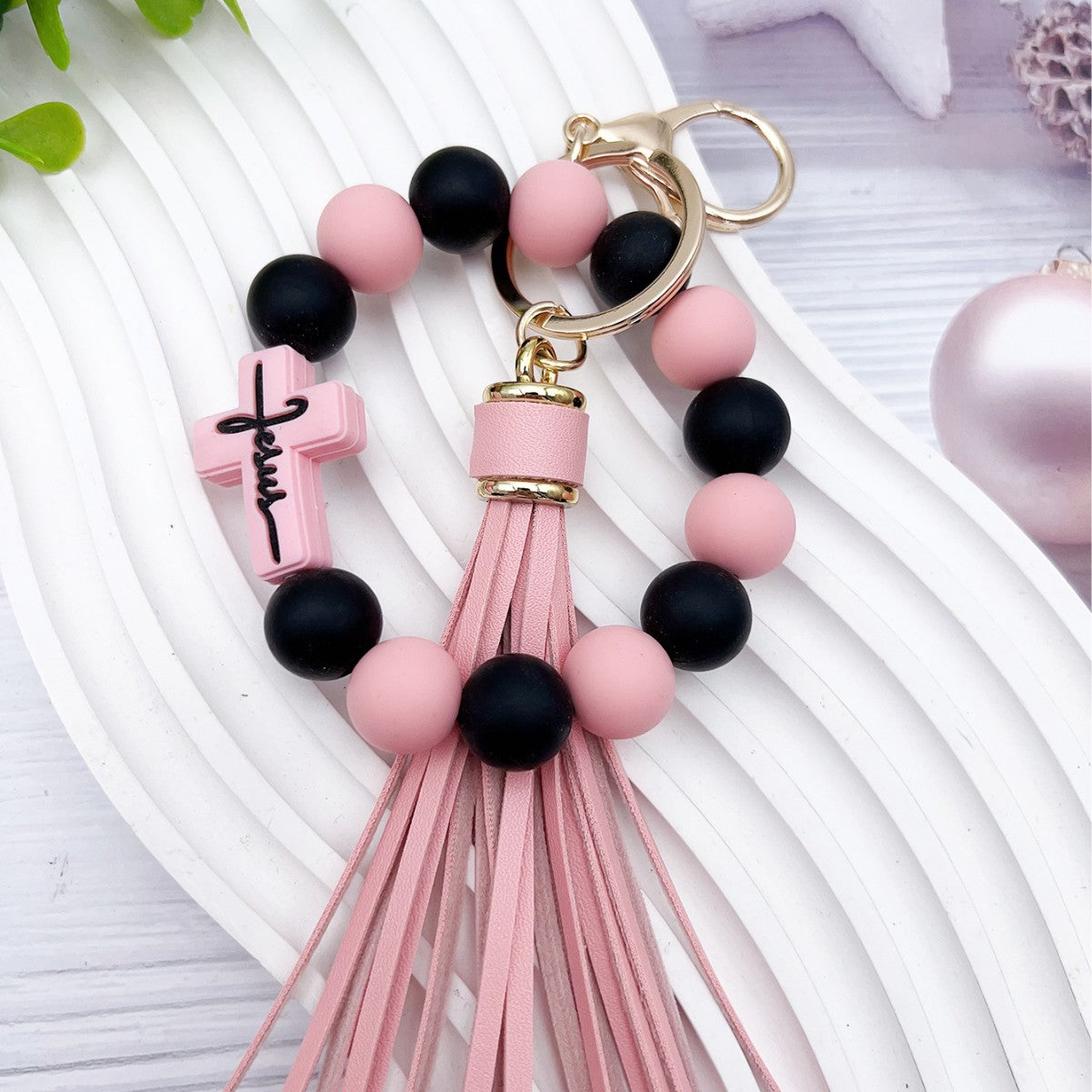 Wholesale Cross Beaded Bracelet Keychain