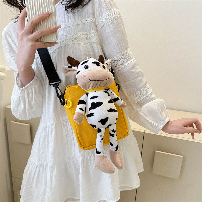 Wholesale Plush Cow Doll Canvas Crossbody Bags