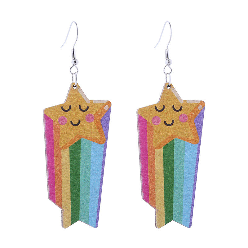 Wholesale LOVE Rainbow Wooden Drop Earrings