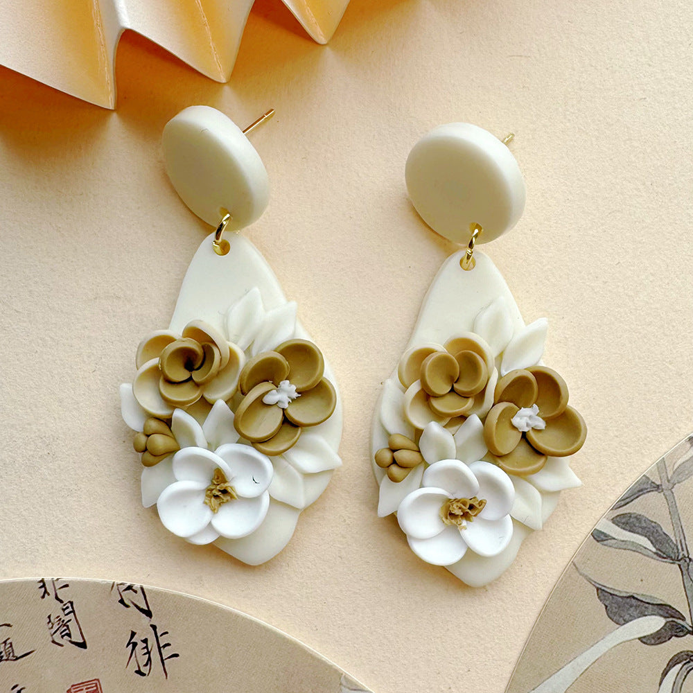 Wholesale Colored handmade floral soft ceramic earrings
