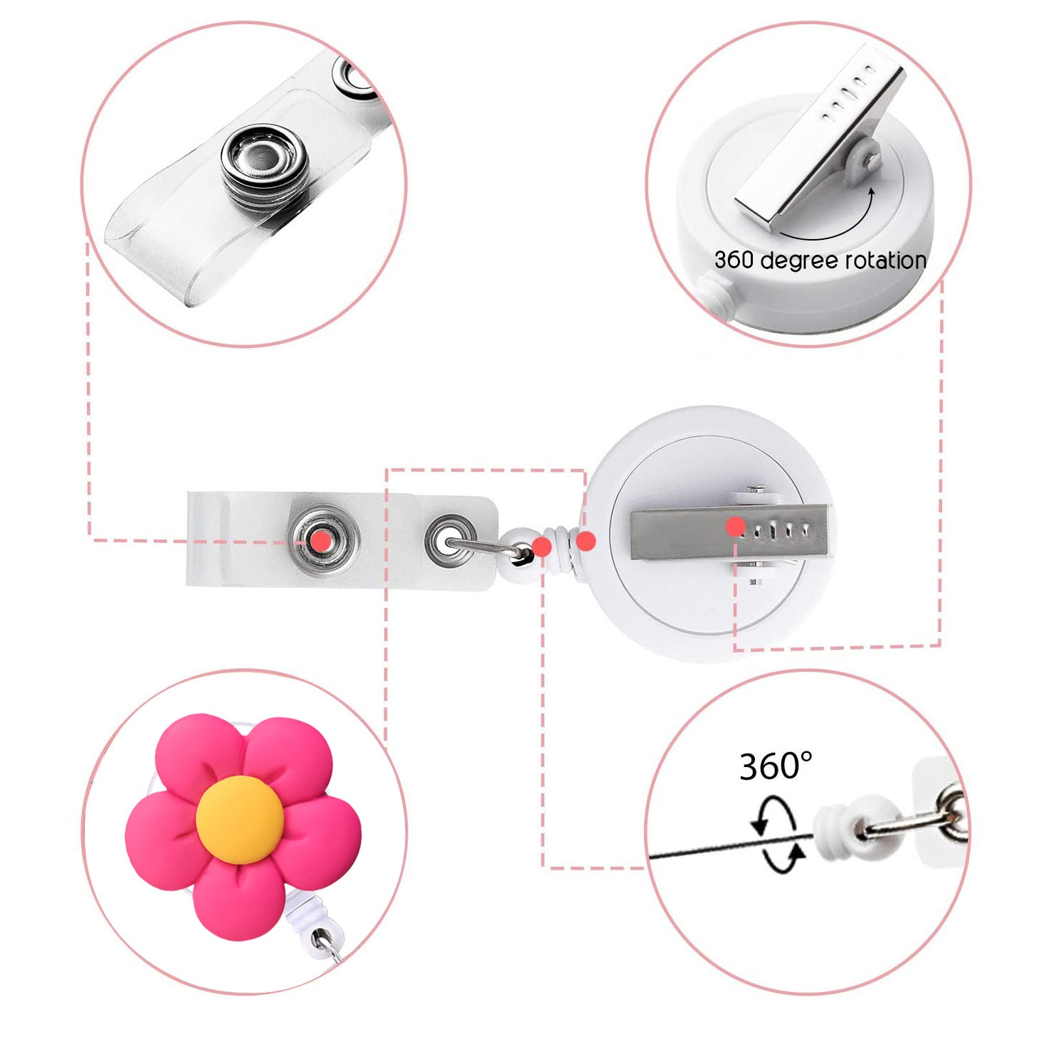 Wholesale Resin Colorful Flower Retractable Badge Scroll