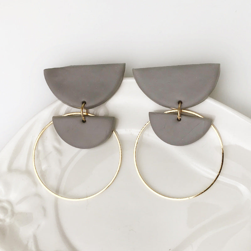 Wholesale Metal Geometric Handmade Polymer Pottery Simple Half Moon Earrings