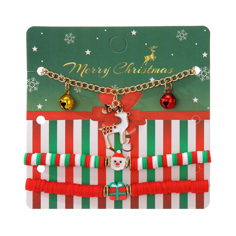 Wholesale Cartoon Oil Dripping Adjustable Christmas Elk Bell Bracelet