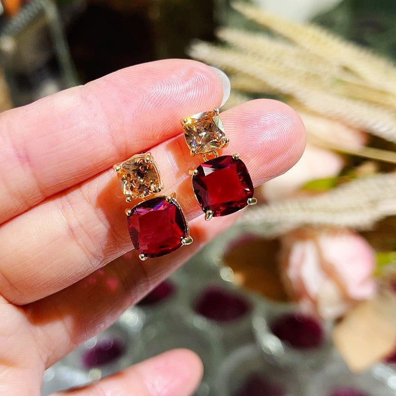 Wholesale Olive Green Zircon Exquisite Square Stud Earrings