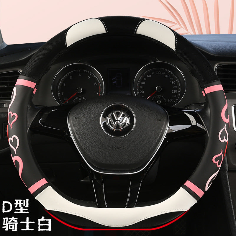 Wholesale Love Leather Hot Stamping Color Matching Medium Size Anti-slip Car Steering Wheel Cover