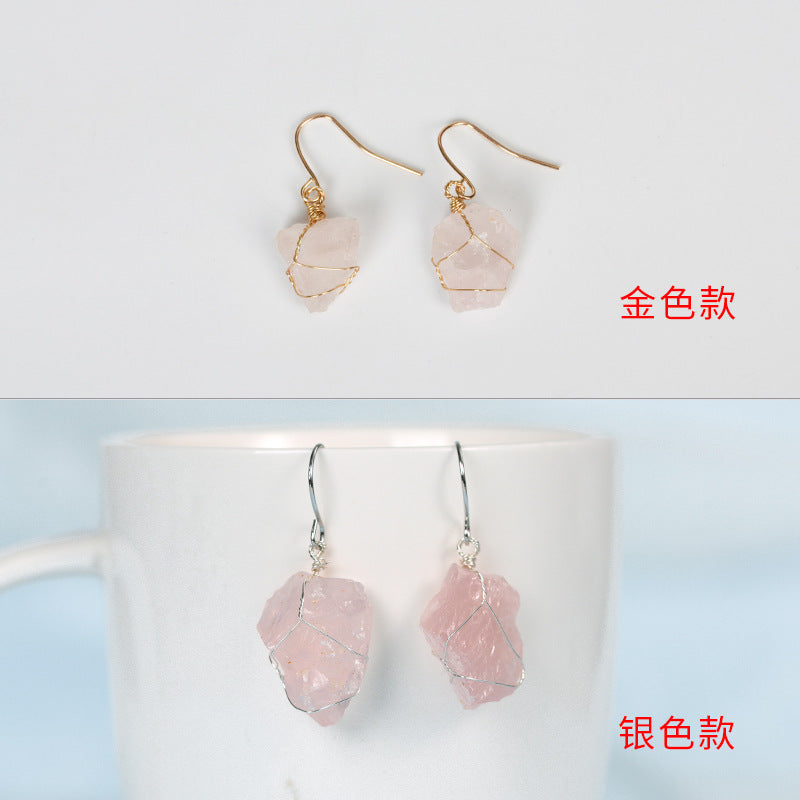 Wholesale Natural Crystal Irregular Rough Stone Handmade Earrings