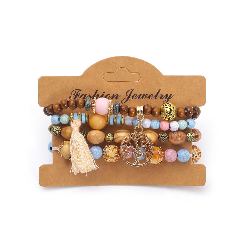 Wholesale Bohemian multi-layered wooden beaded bracelet jewelry