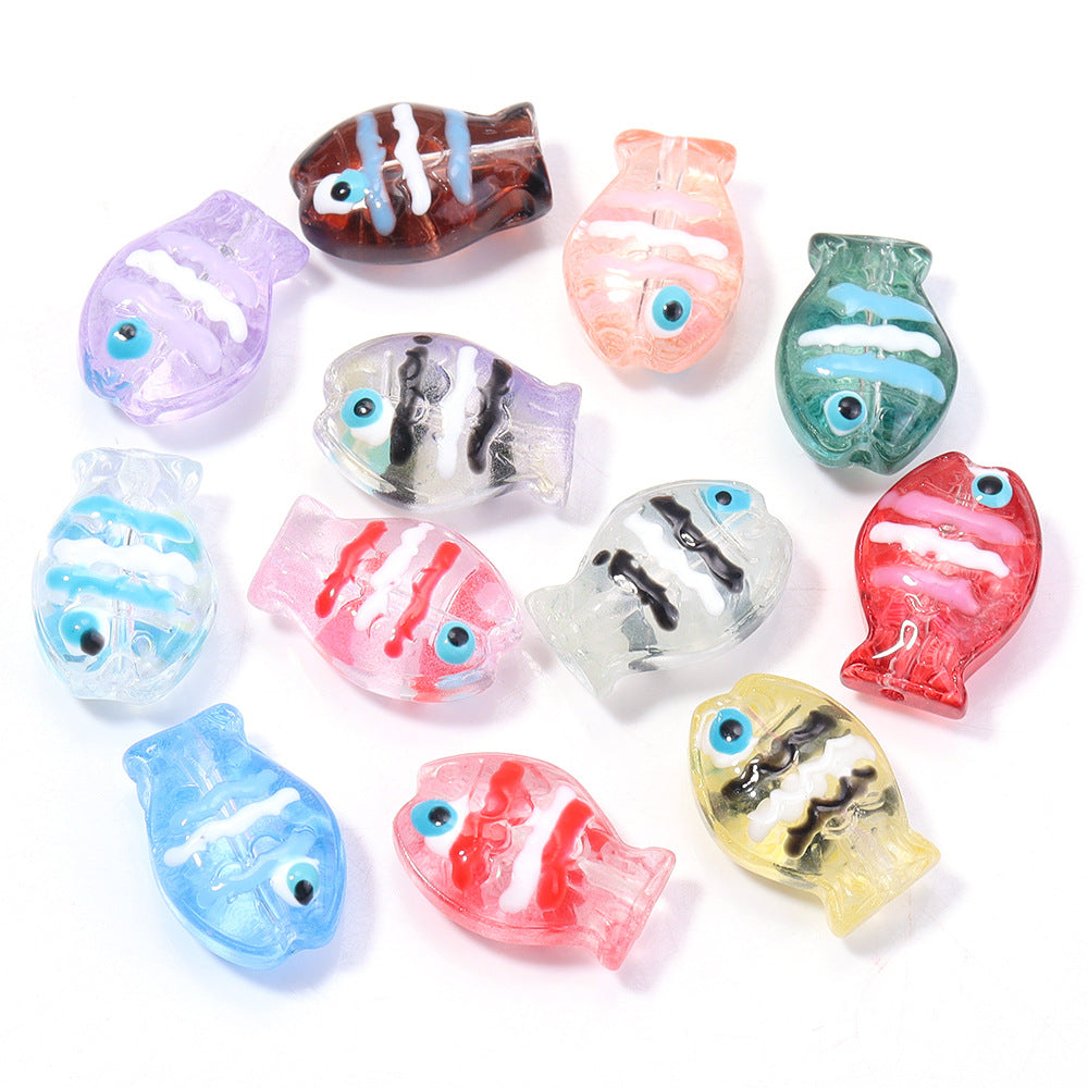 Wholesale 10pcs Ocean Cute Glass Hand-Painted Fish Beads