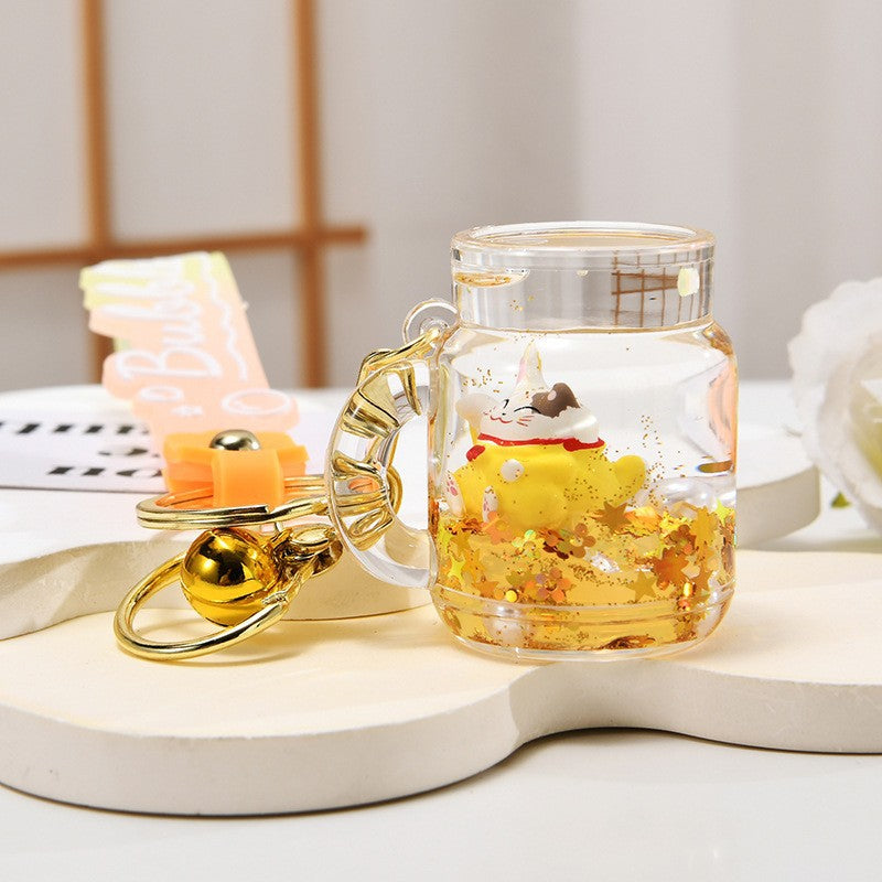 Wholesale Acrylic Golden Flowing Sand Lucky Cat Creative Keychain