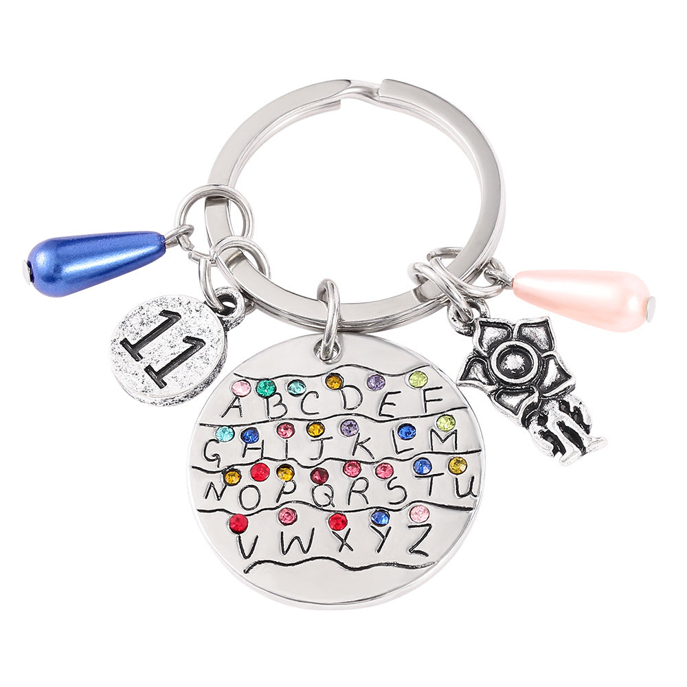Wholesale Alphabet colored diamond Metal Keychain