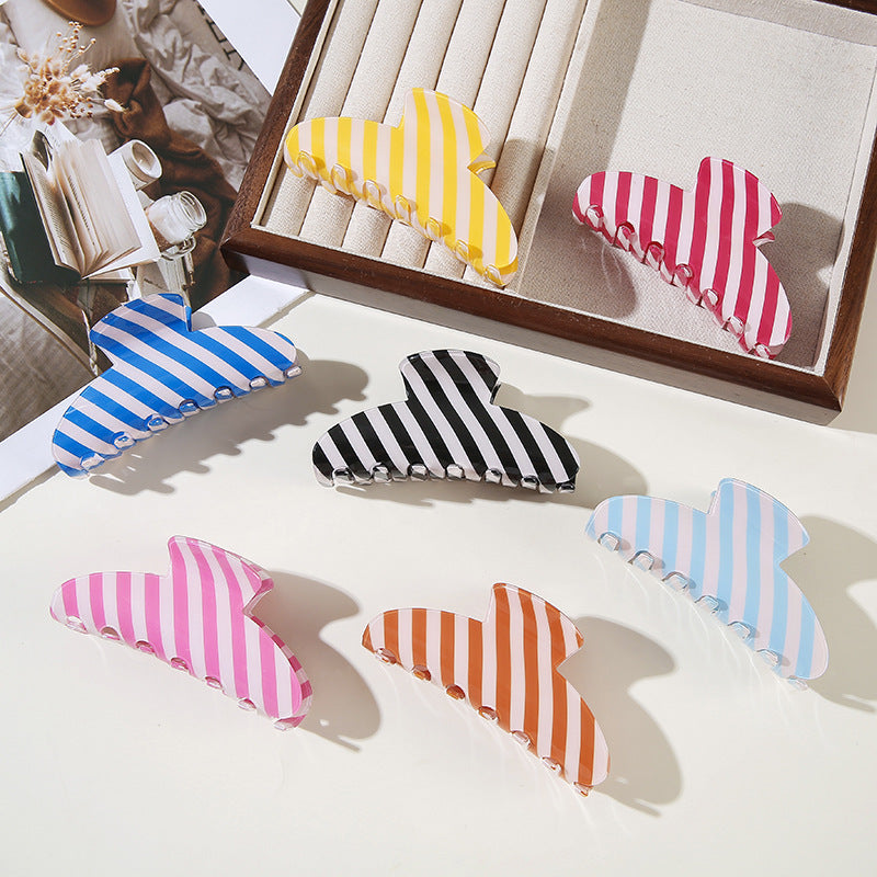 Wholesale Trendy Mermaid Blue Striped French Semicircle Hair Claw Clip For Women PVC Hair Accessory For Everyday Styling And Boutique Resale