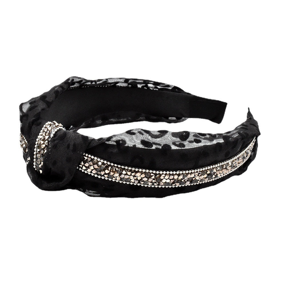 Wholesale Rhinestone with Mesh Leopard Pattern Fabric Knots and Hoops