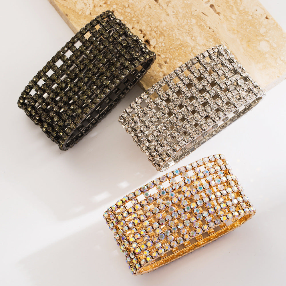 Wholesale hollow claw chain full diamond bracelet multi-row wide edge elastic bracelet