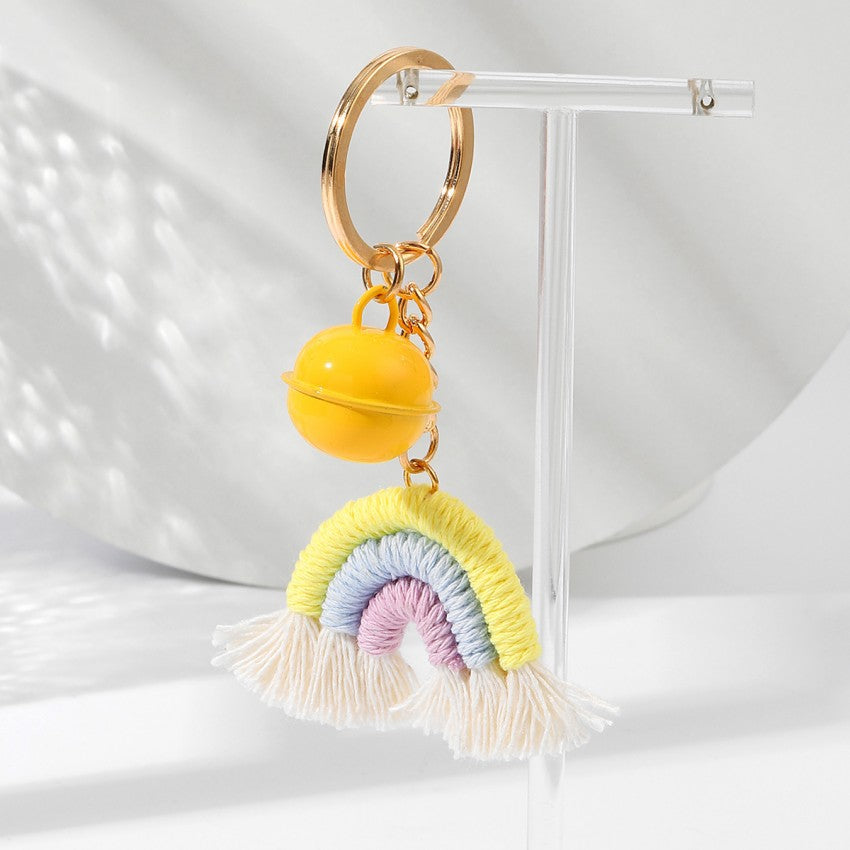 Wholesale Handwoven Cotton Rope Bohemian Tassel Rainbow Keychain