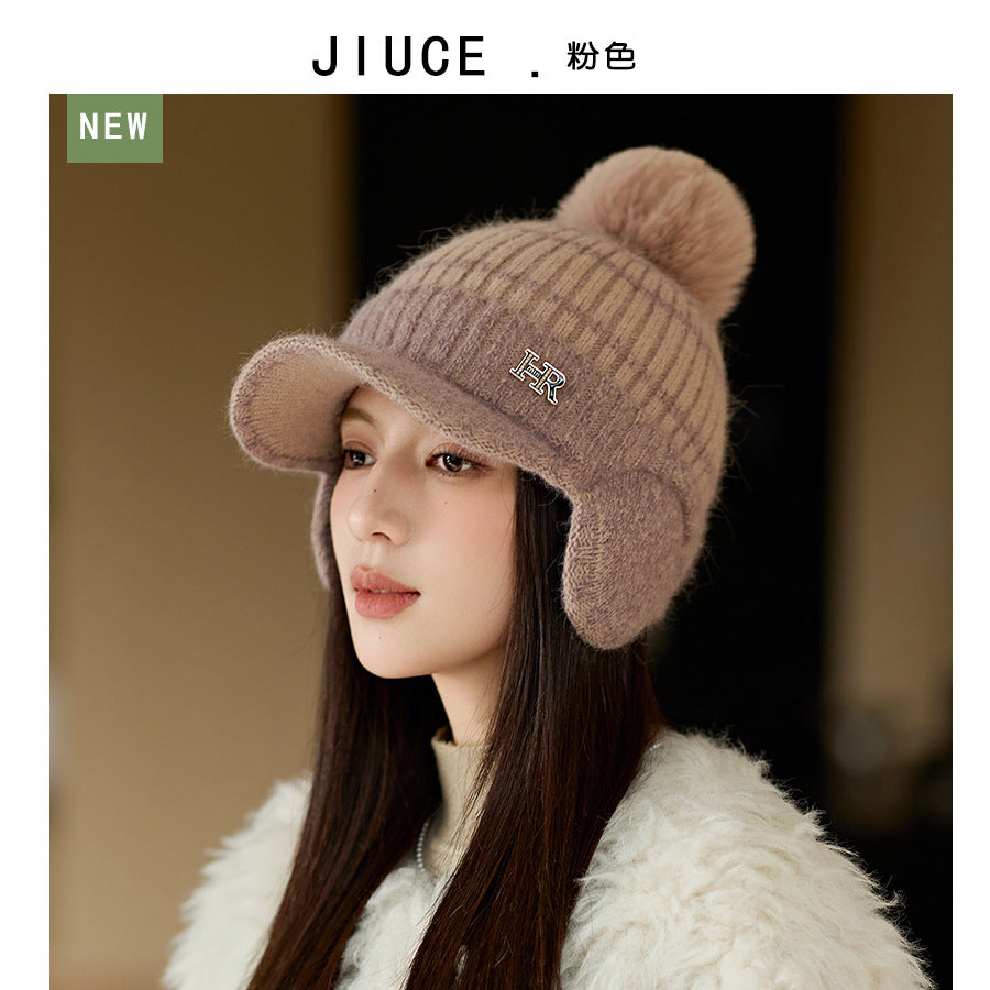 Wholesale Autumn and Winter Rabbit Fur Versatile Ear Protection Knitted Outdoor Warm and Thick Duckbill Cap