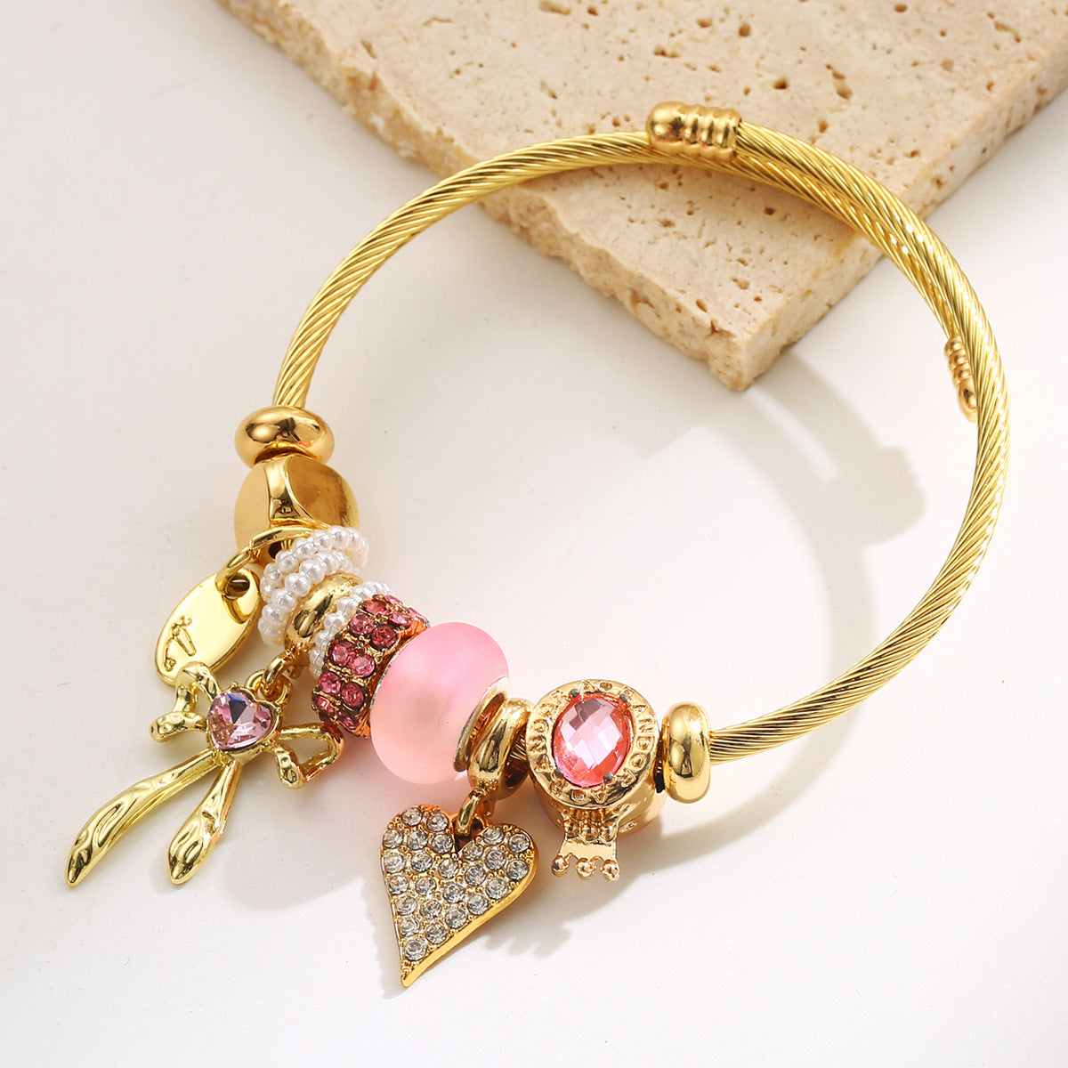 Wholesale stainless steel bracelet rhinestone heart-shaped bow pendant jewelry