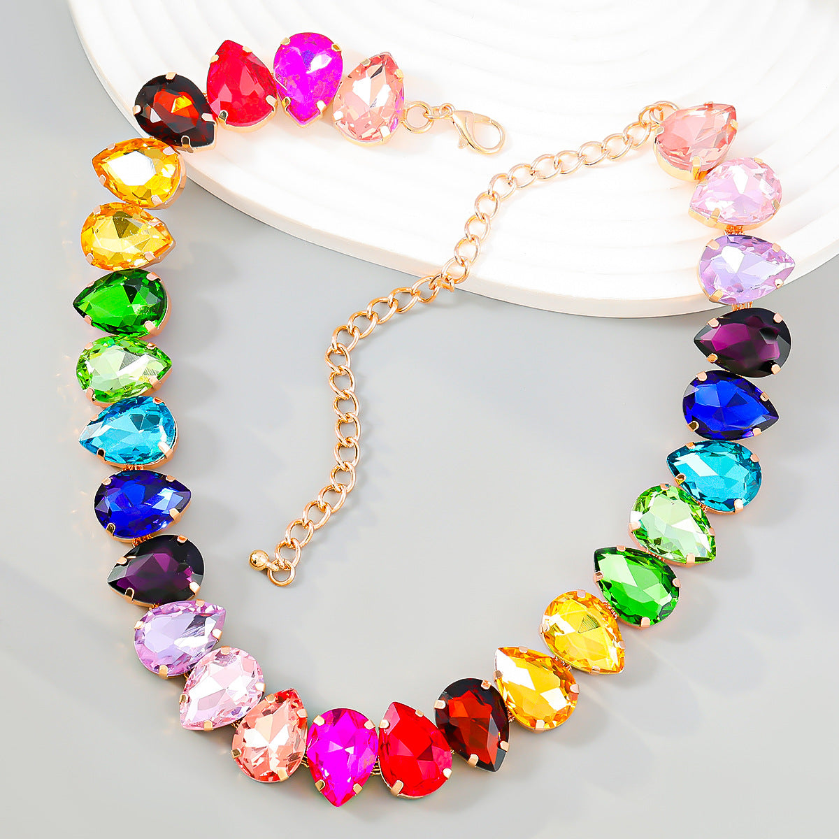 Wholesale Exaggerated Drop-shaped Glass Diamond Necklace