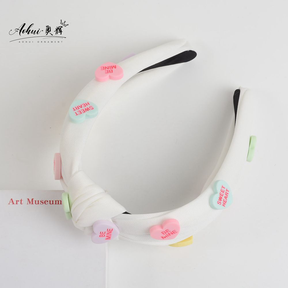 Wholesale red pink inlaid love Valentine's Day wide-brimmed knotted solid color hair accessories