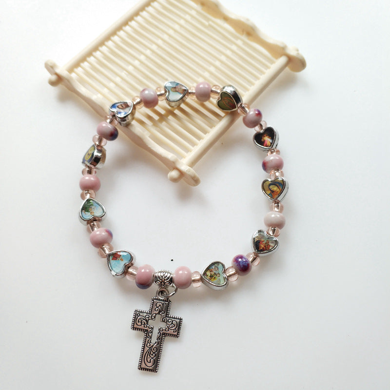 Wholesale Colorful ceramic hollowed-out cross elastic bracelet