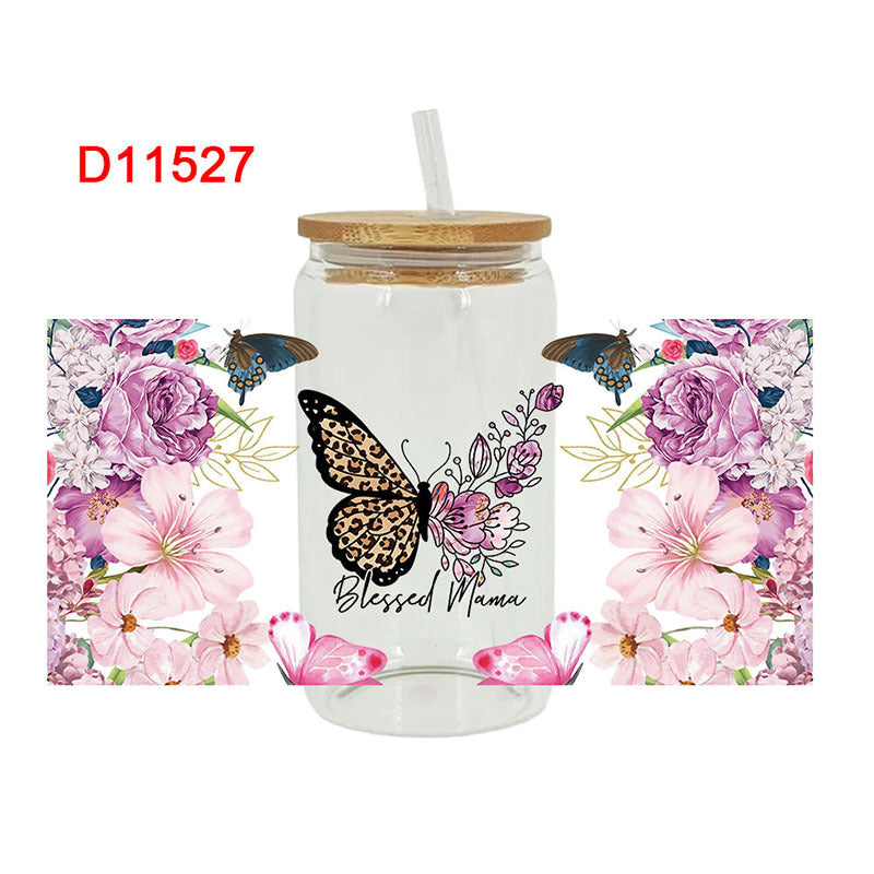 Wholesale Colorful Flower Butterfly 16oz Cup UV DTF Wraps