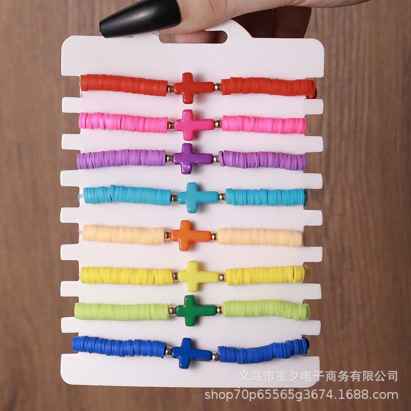 Wholesale Bohemian-style colorful polymer clay cross Clay Bead bracelet