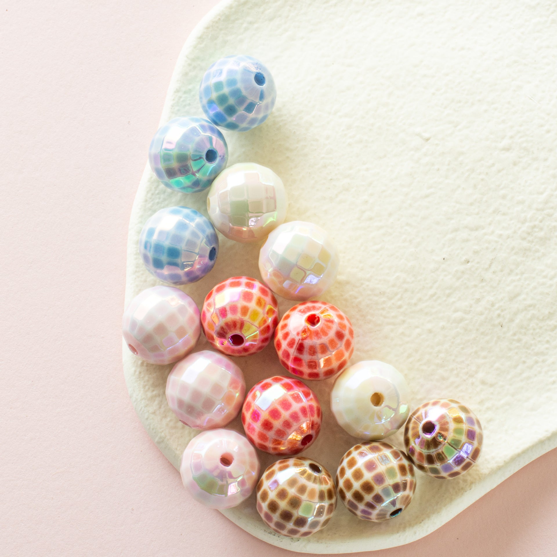 Wholesale 10PCS AB Color-plated Color-plated Acrylic Cut Surface Round Beads 16mm Lattice Beads