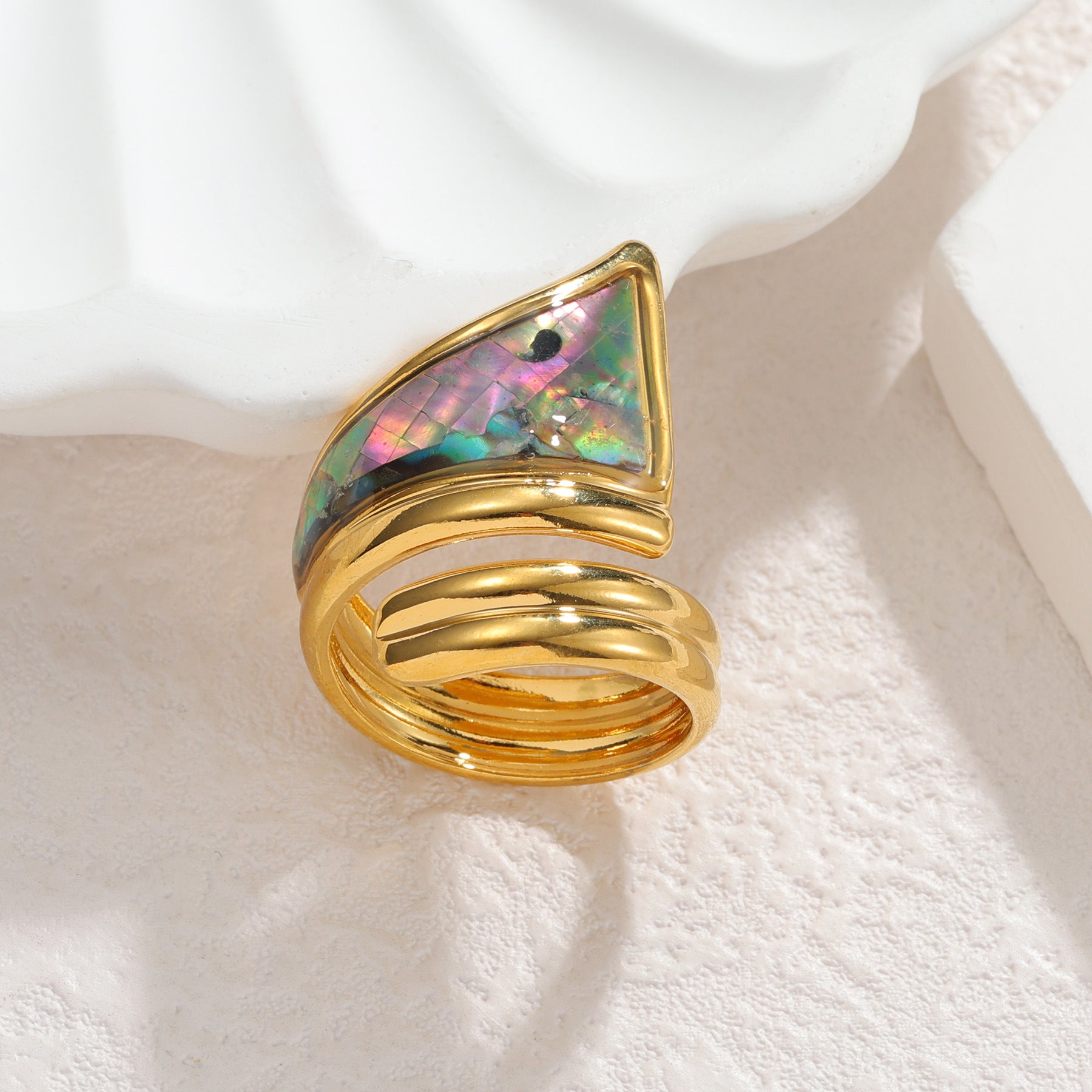 Wholesale French Retro Irregular Geometric Shell Inlay Ring For Women Trendy Stainless Steel Finger Ring Boutique Resale Accessory Gift