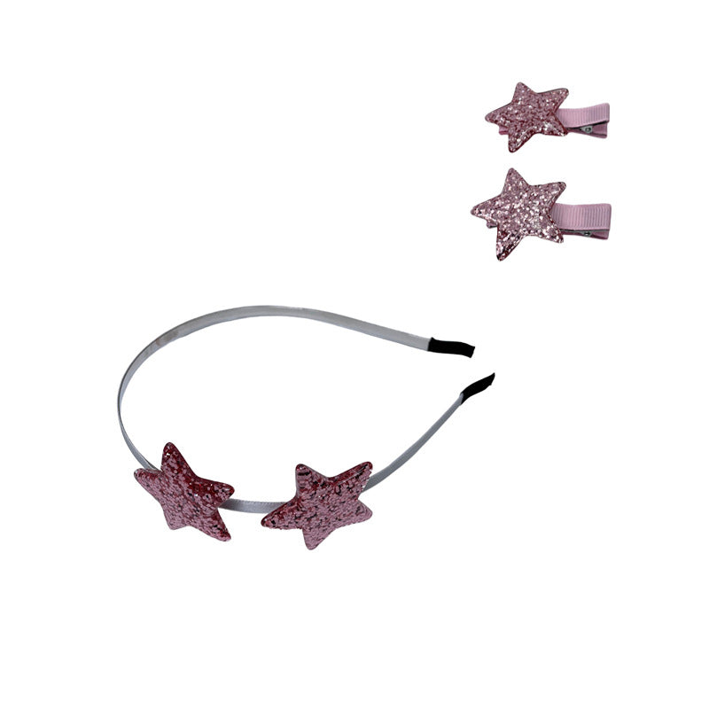 Wholesale Resin Valentine's Day love pink five-pointed star dress headband headdress set