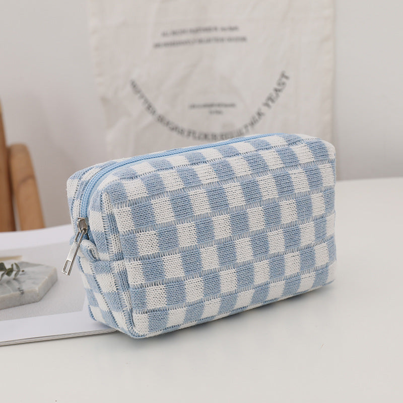Wholesale Checkerboard Wool Cosmetic Bag