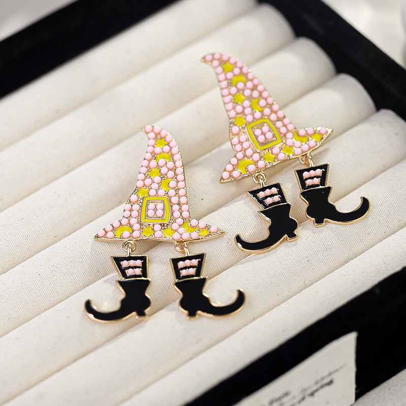 Wholesale Halloween Wizard Hat Boots Dark Style Earrings