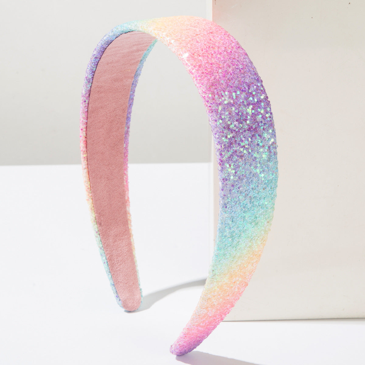 Wholesale New Elegant Simple Rainbow Sequins Hair Hoop Women's High-end Fashion Gradient All-match Super Flash Headband Hair Accessories