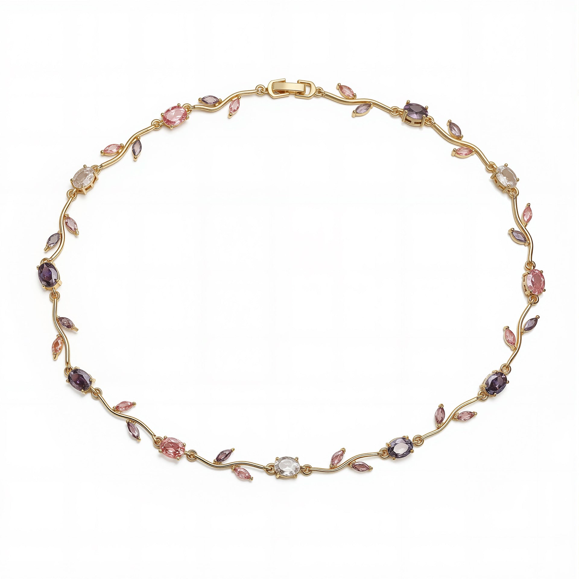 Wholesale Luxury Copper Inlaid Colored Diamond Bracelet Necklace Set