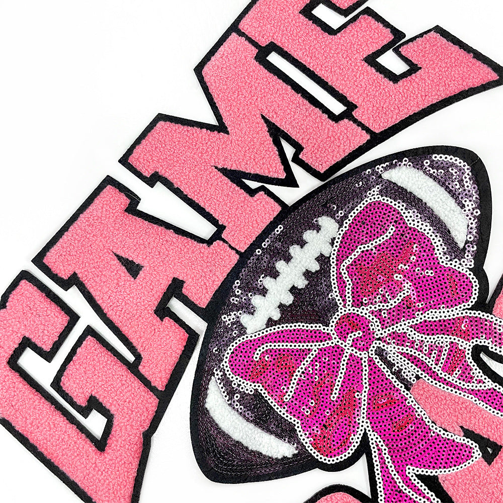 Wholesale Polyester Game Day Embroidered Patch With Sequins Self Adhesive Large Badge For Shoes And Hats Stylish Craft Supply