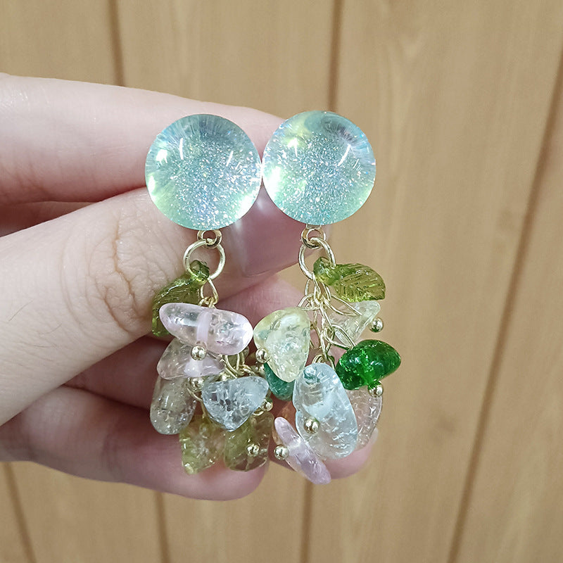 Wholesale Colorful Crushed Crystal Tassel Stud Earrings