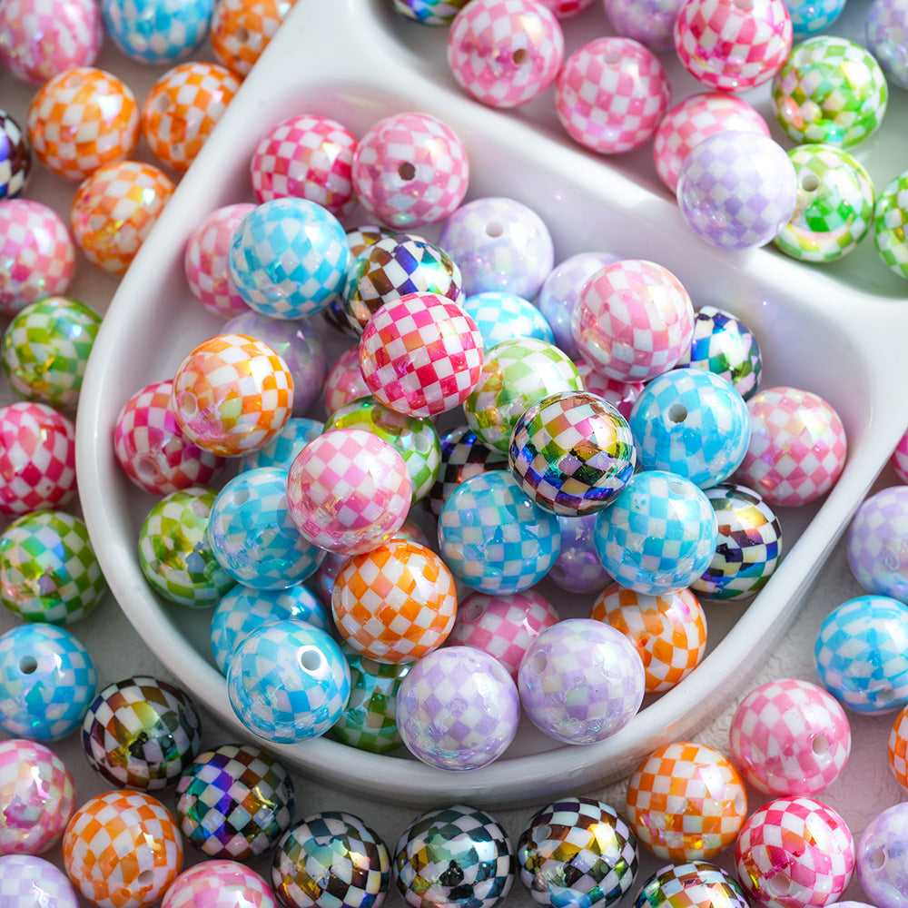 Wholesale 10pcs 16mm Uv-Plated Color Checkerboard Square Beads