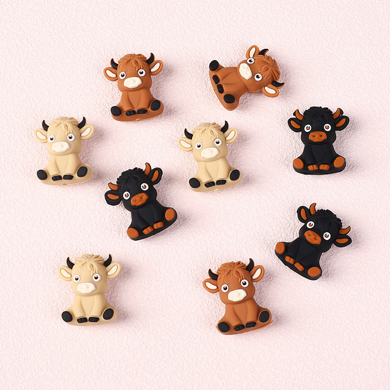Wholesale 20pcs 3D Cartoon Highland Cow Silicone Beads