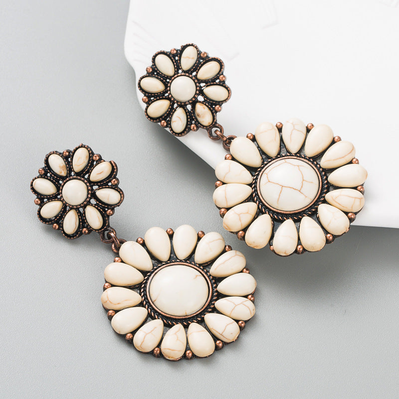 Wholesale Vintage Turquoise Multi-layered Round Exaggerated Earrings