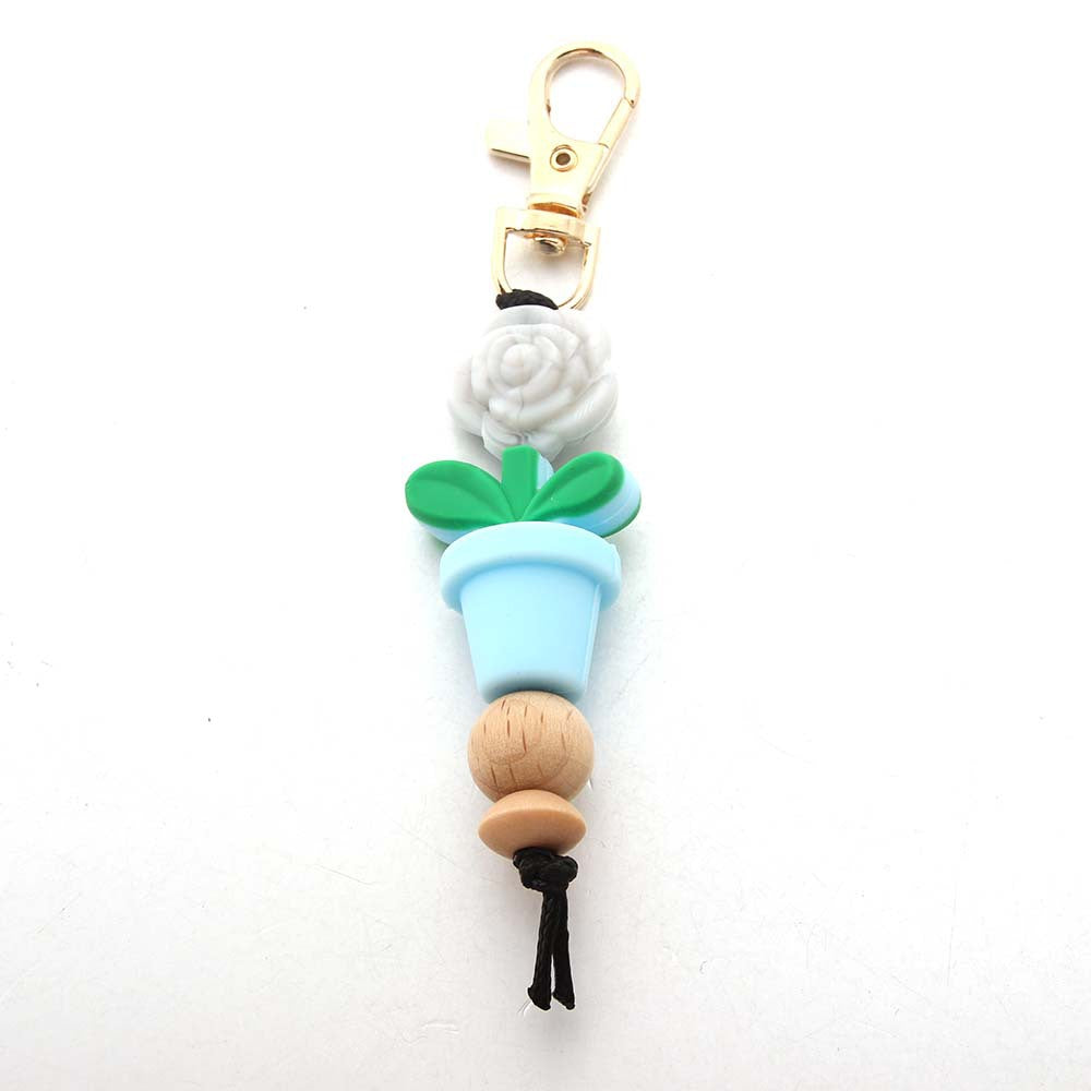 Wholesale Flower Pot Silicone Bead Keychain