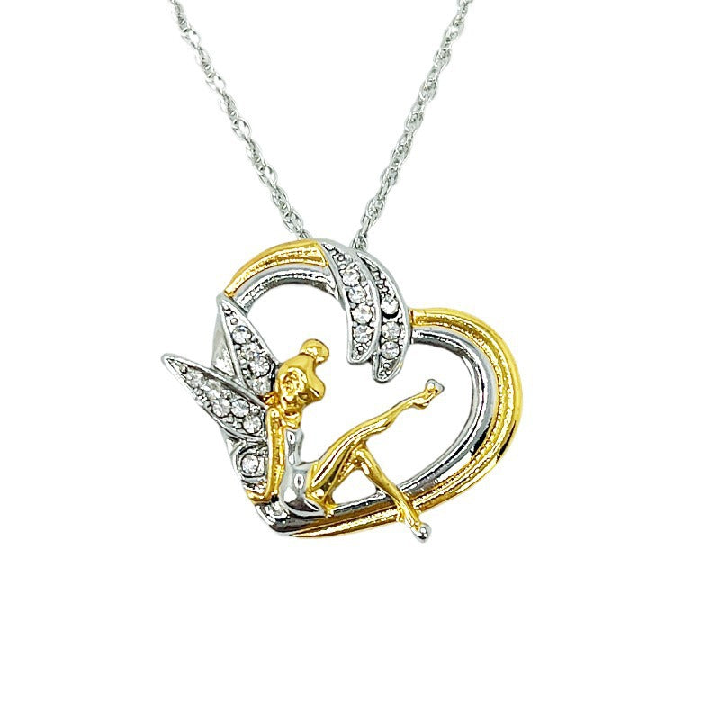 Wholesale Heart shaped angel elf water wave dual color necklace