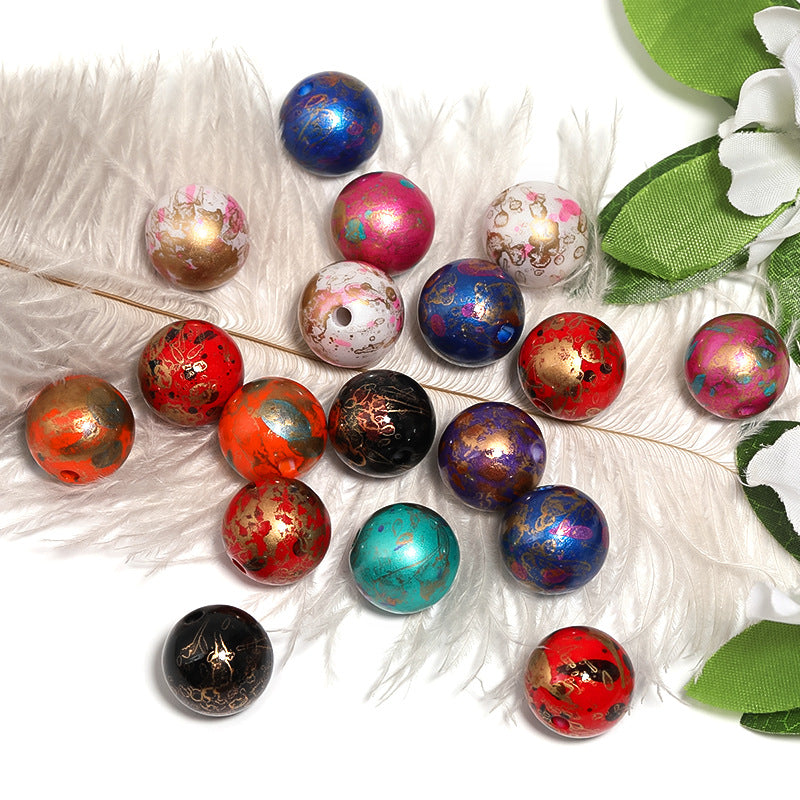 Wholesale 100pcs 16mm National Style Bronzing Beads Acrylic Straight Hole DIY Beads