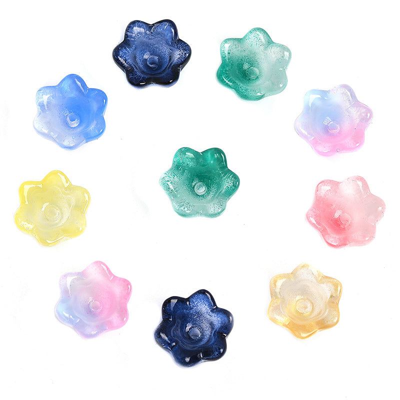Wholesale 100pcs Crystal Two tone Wind Chime Flower Gradient Glass with Holes DIY Handmade Flower Tray Beads