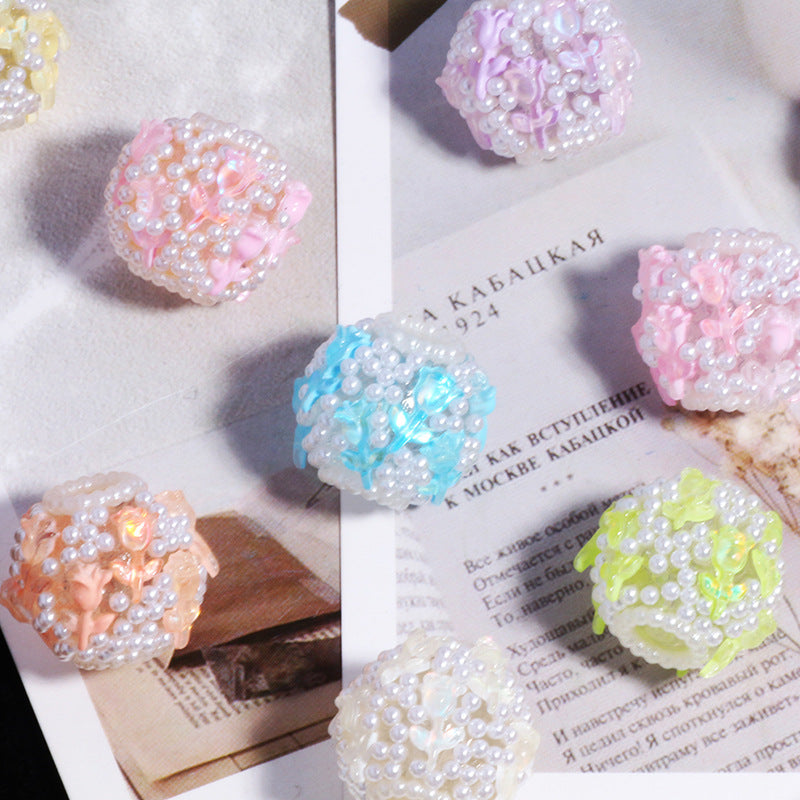 Wholesale 6pcs Rose Bouquet Polymer Clay Straight Hole Loose Beads DIY Accessories