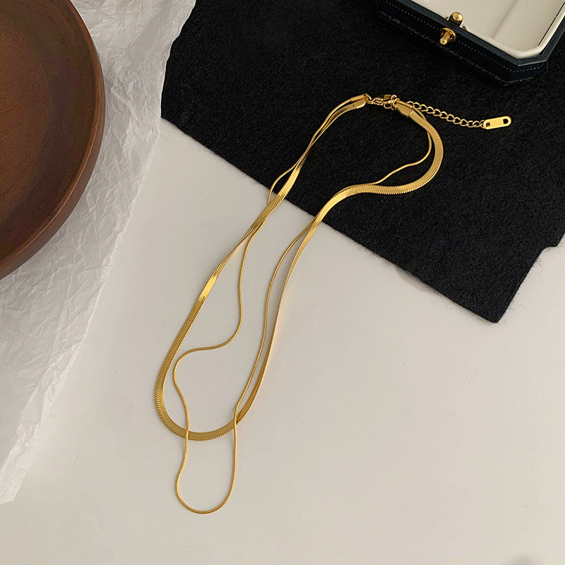 Wholesale Vintage Double Layer Snake Bone Stacked Titanium Steel Necklace