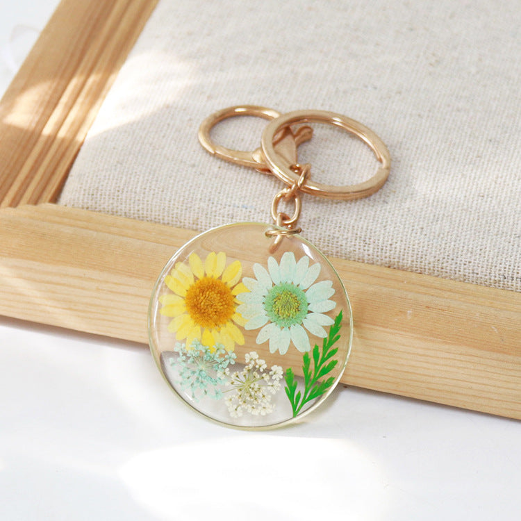 Wholesale 6pcs/pack Resin Natural Dried Flower Sunflower Keychain