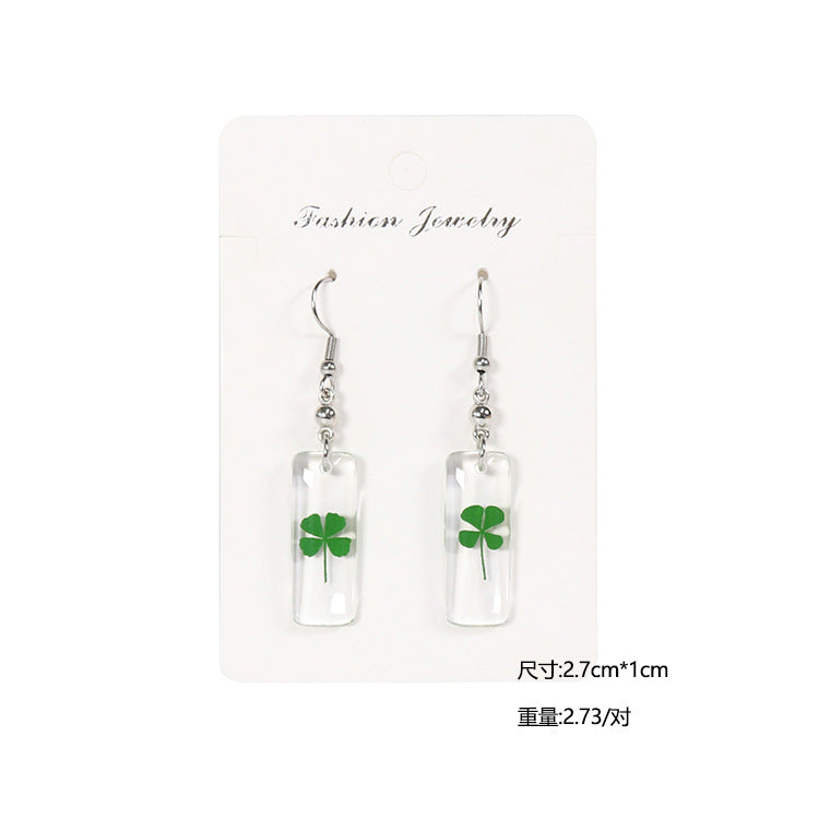 Wholesale 10pcs Four-leaf Clover Natural Specimen Earrings