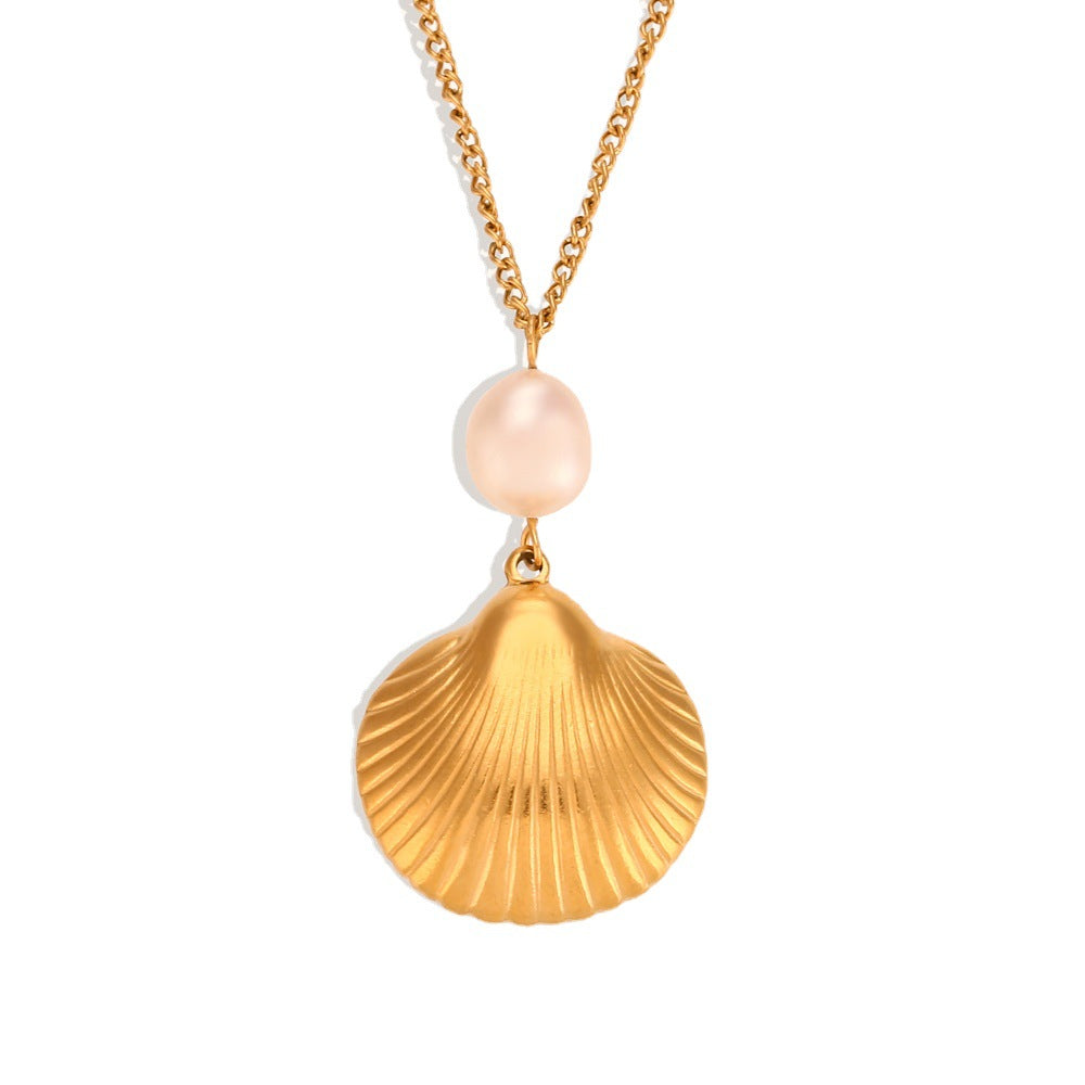 Wholesale Freshwater Pearl Shell Pendant Stainless Steel 18K Gold Plated Necklaces