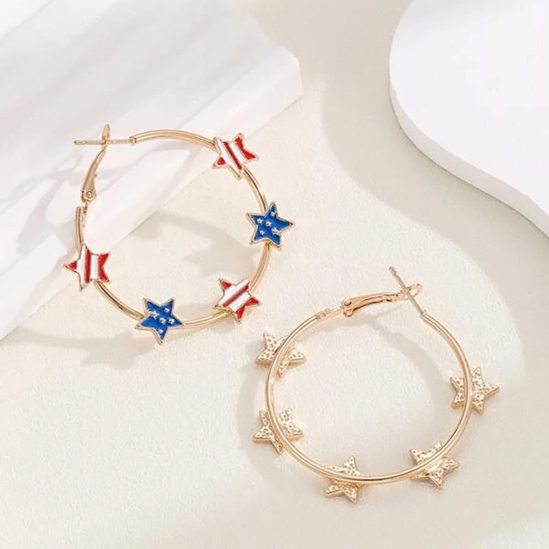 Wholesale 2pairs/pack Independence Day Pentagram Flag Oil Drop Earrings