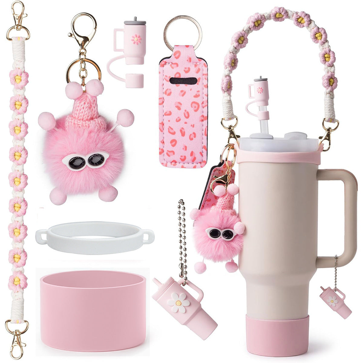 Wholesale Cup cover straw cap keychain plush elf cup accessories