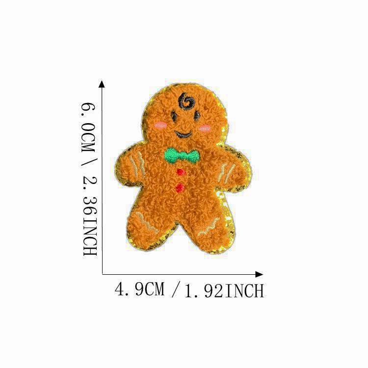 Wholesale Christmas  Gold Edge Chenille Embroidered Patches Self Adhesive Clothing Accessory For Coats Party Craft Supply